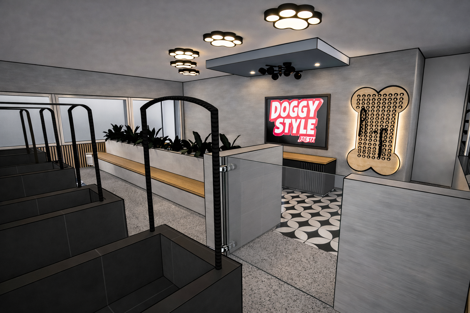 Dog Spa — front room alternate view with modern grooming salon interior