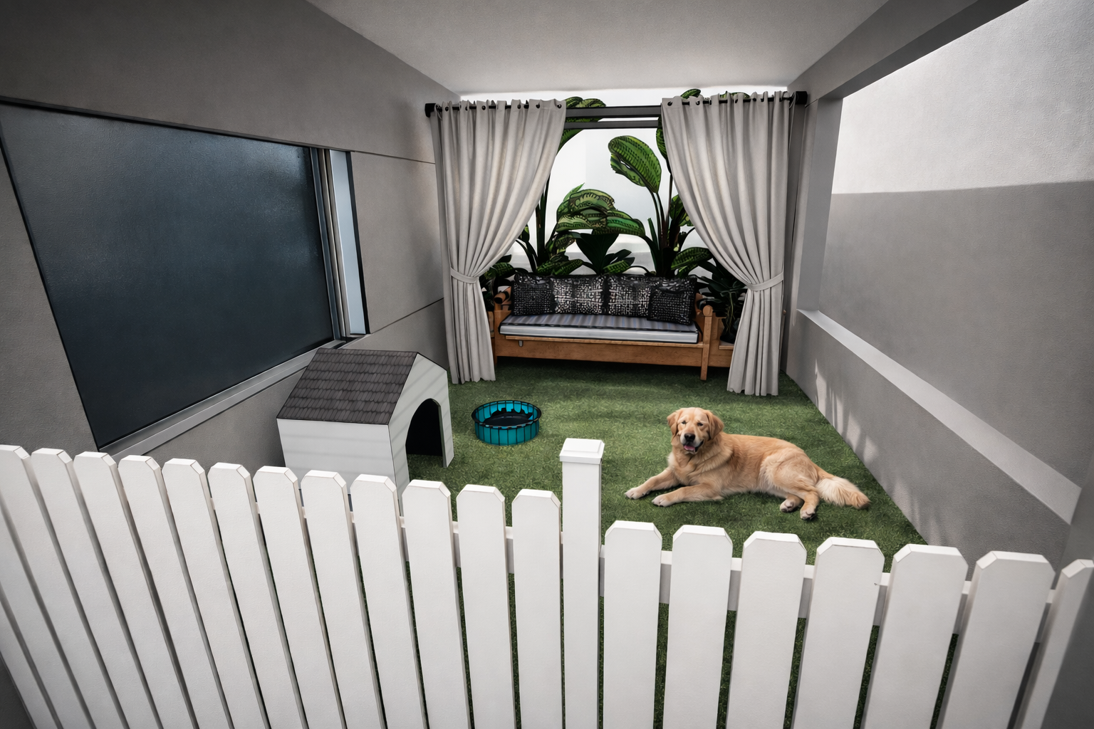 Dog Spa — play area with modern indoor pet room