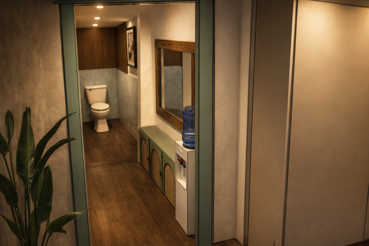 Wellness Spa — corridor with bathroom and refreshment station